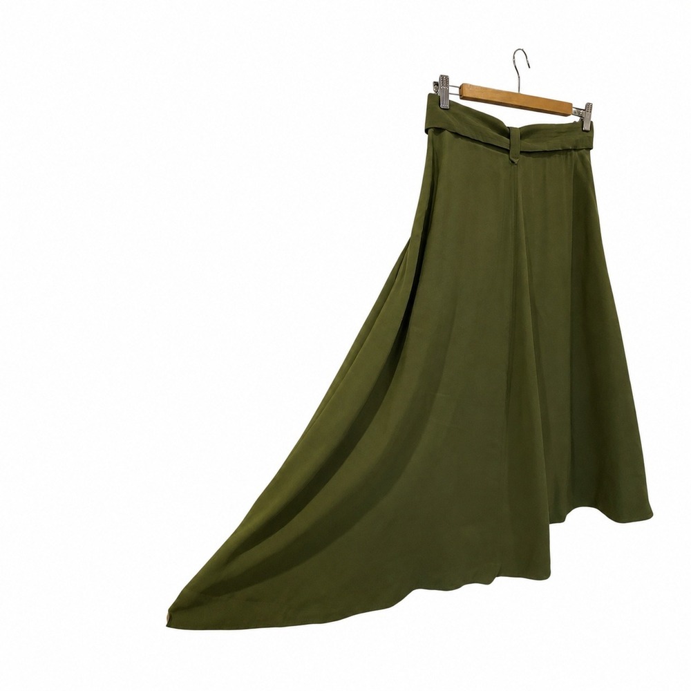 Banana Republic Olive Green A-Line Minimalist Midi Skirt with Pockets Size 4 - Picture 3 of 5